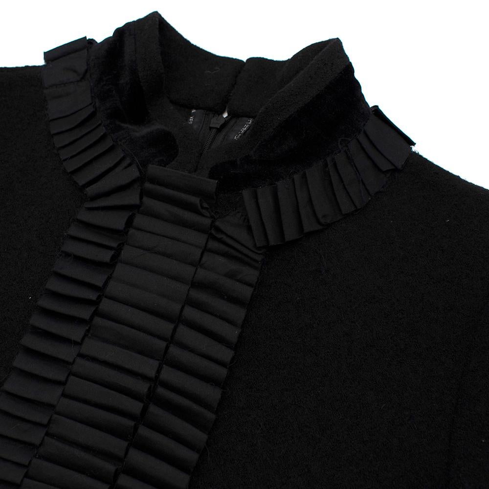 Black Yves Saint Laurent Wool Ruffle Trim High Neck Dress - Size S For Sale