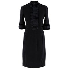 Yves Saint Laurent Wool Ruffle Trim High Neck Dress - Size S