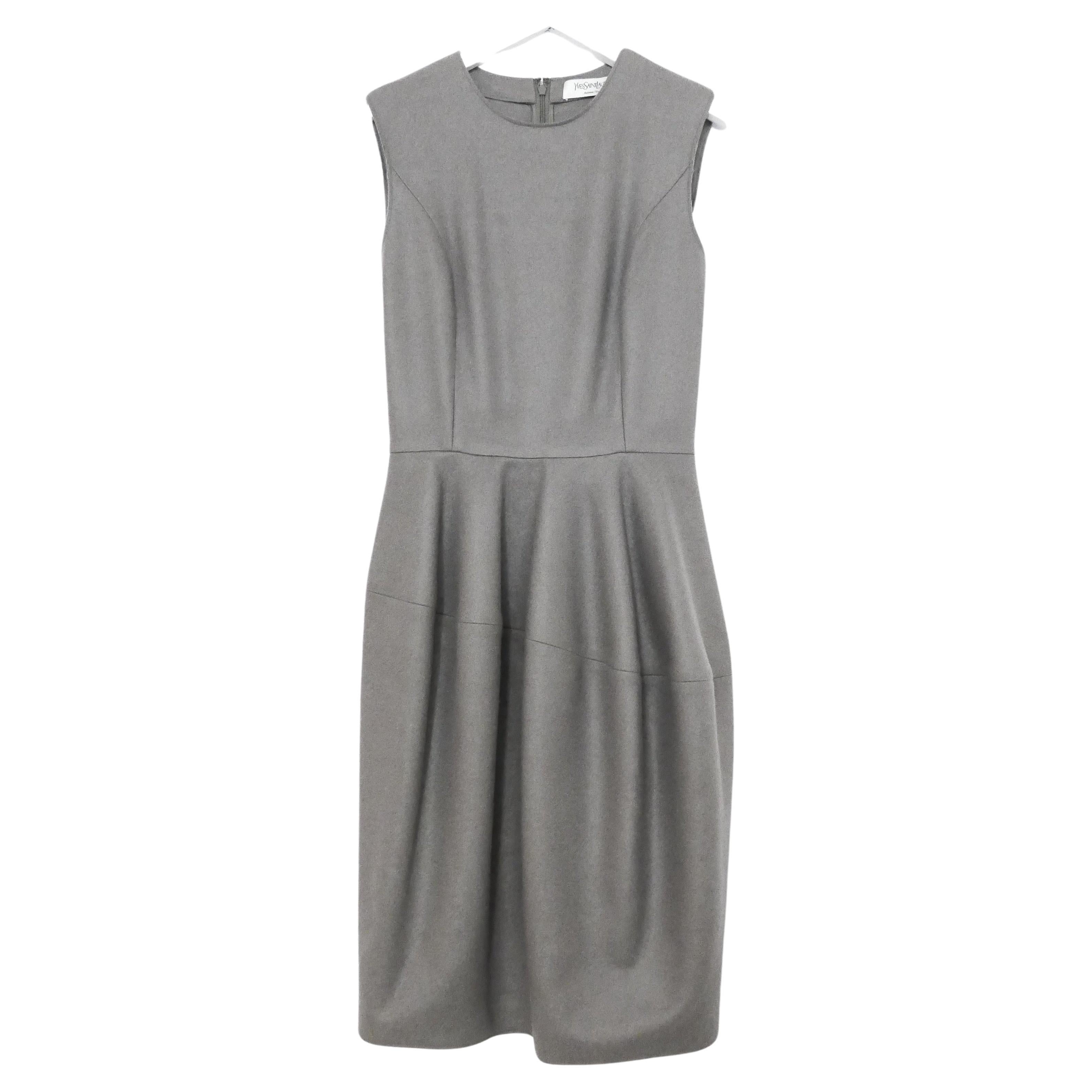 Yves Saint Laurent x Stefano Pilati 2008 Grey Cashmere Bell Skirt Dress For Sale