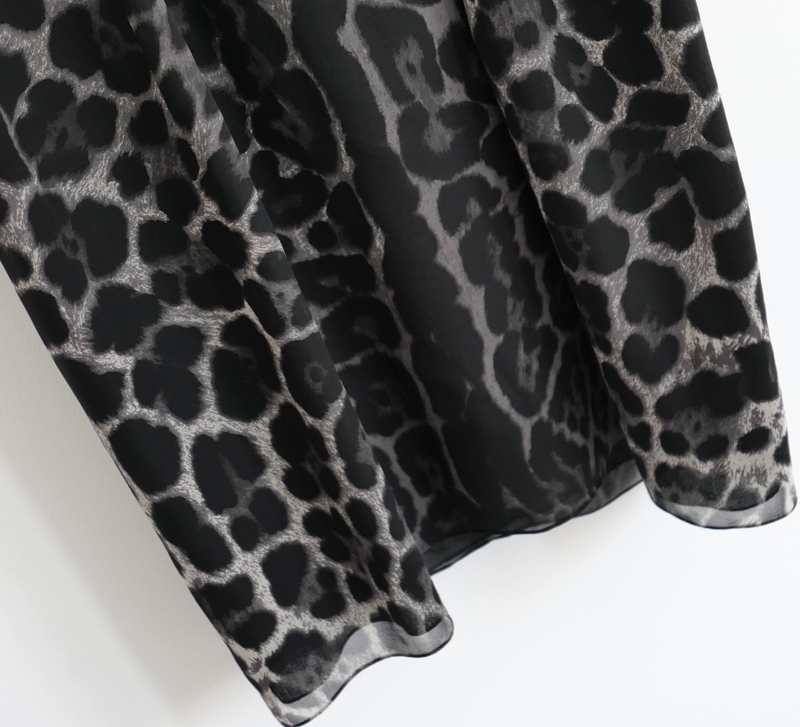 Black Yves Saint Laurent x Stefano Pilati 2009 Grey Leopard Silk Shift Dress For Sale