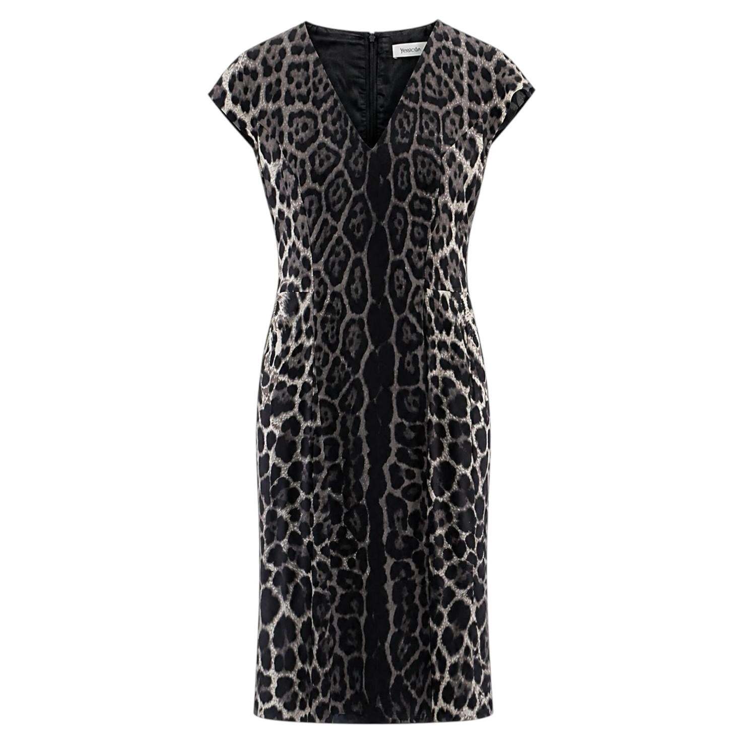 Yves Saint Laurent x Stefano Pilati 2009 Grey Leopard Silk Shift Dress For Sale