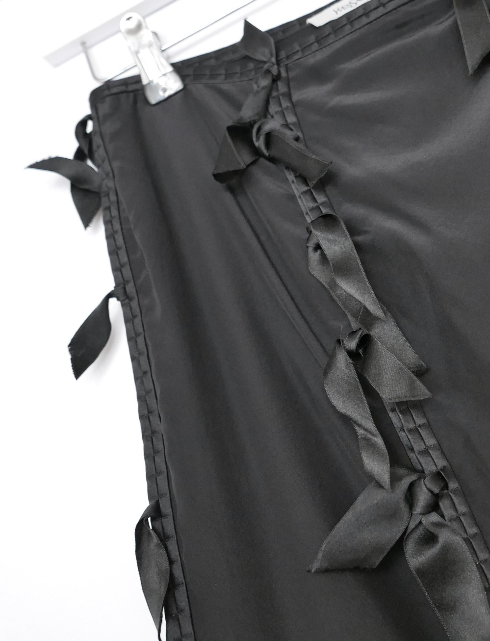Yves Saint Laurent x Tom Ford 2003 Black Silk Tie Up Panelled Skirt  For Sale 1