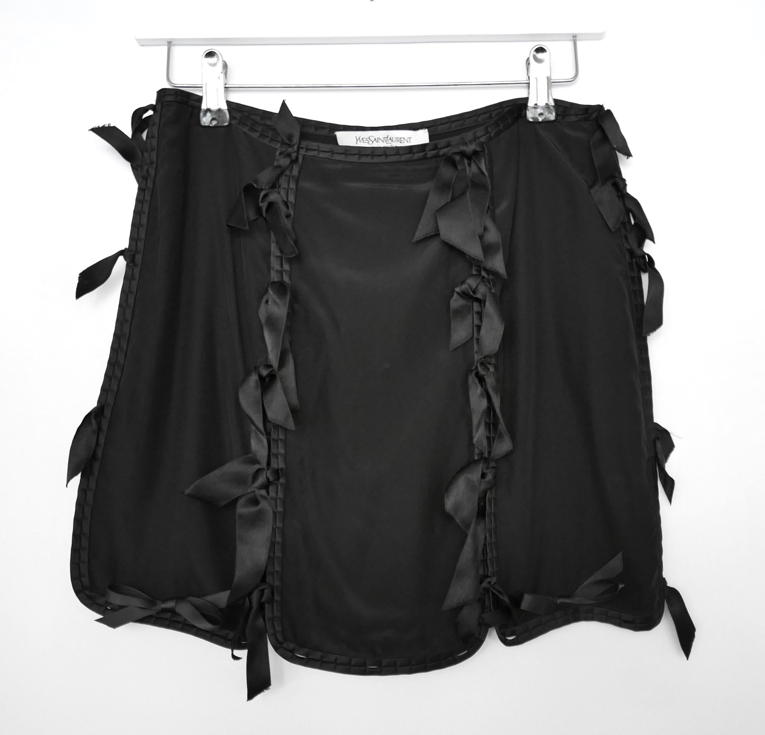 Yves Saint Laurent x Tom Ford 2003 Black Silk Tie Up Panelled Skirt  For Sale 4