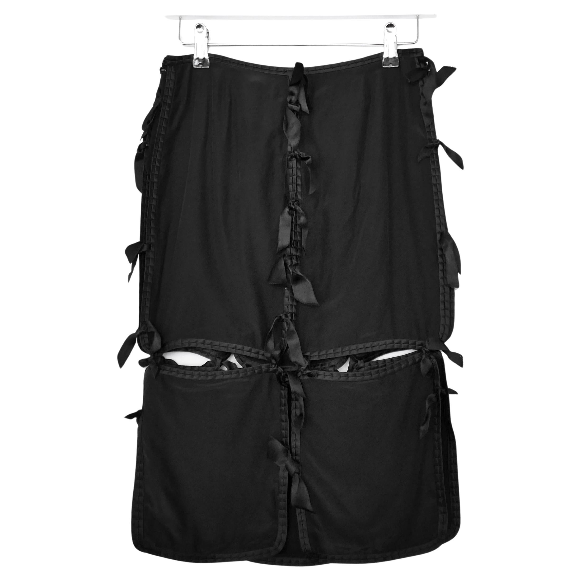 Yves Saint Laurent x Tom Ford 2003 Black Silk Tie Up Panelled Skirt  For Sale