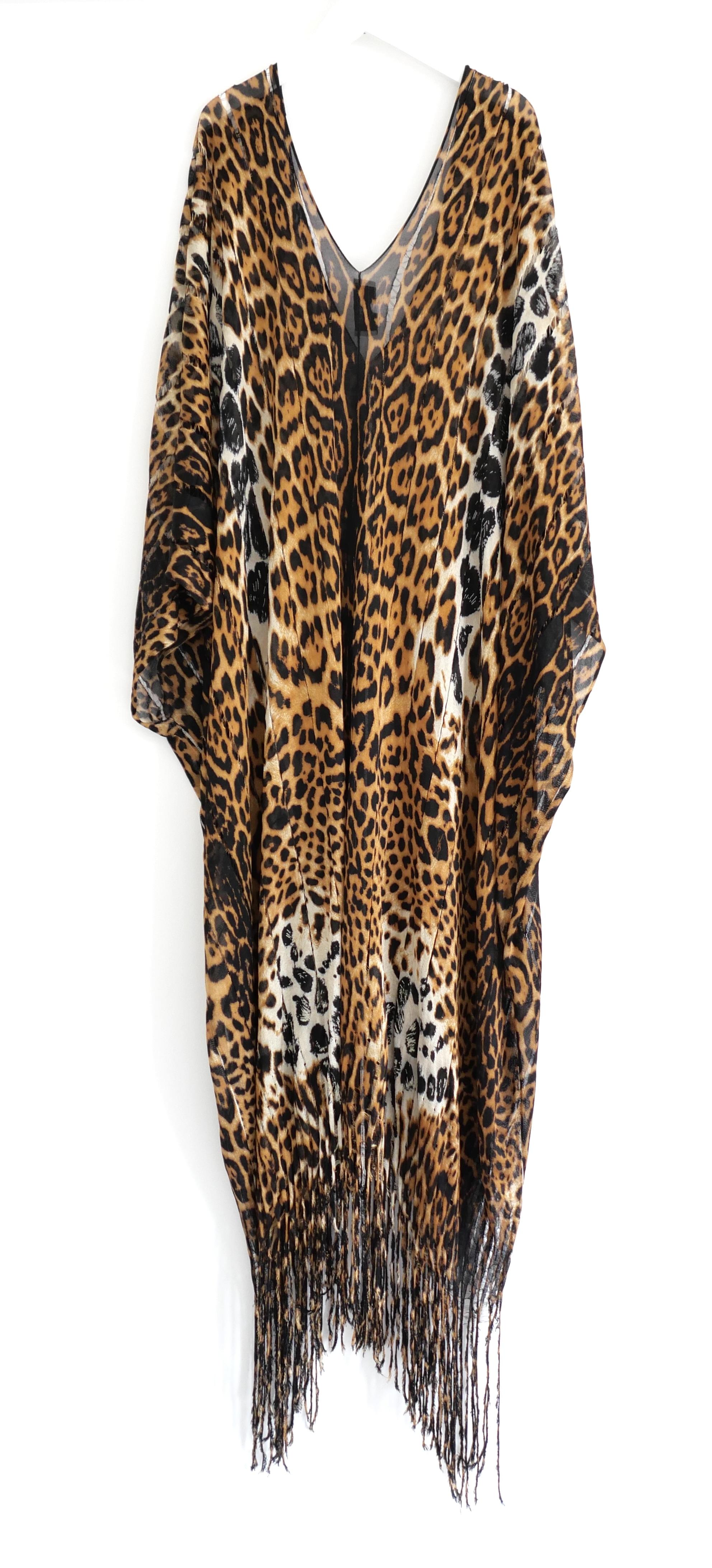 Vestido caftán de seda con estampado de leopardo Yves Saint Laurent x Tom Ford Primavera 2002 en Excelente estado para la venta en London, GB