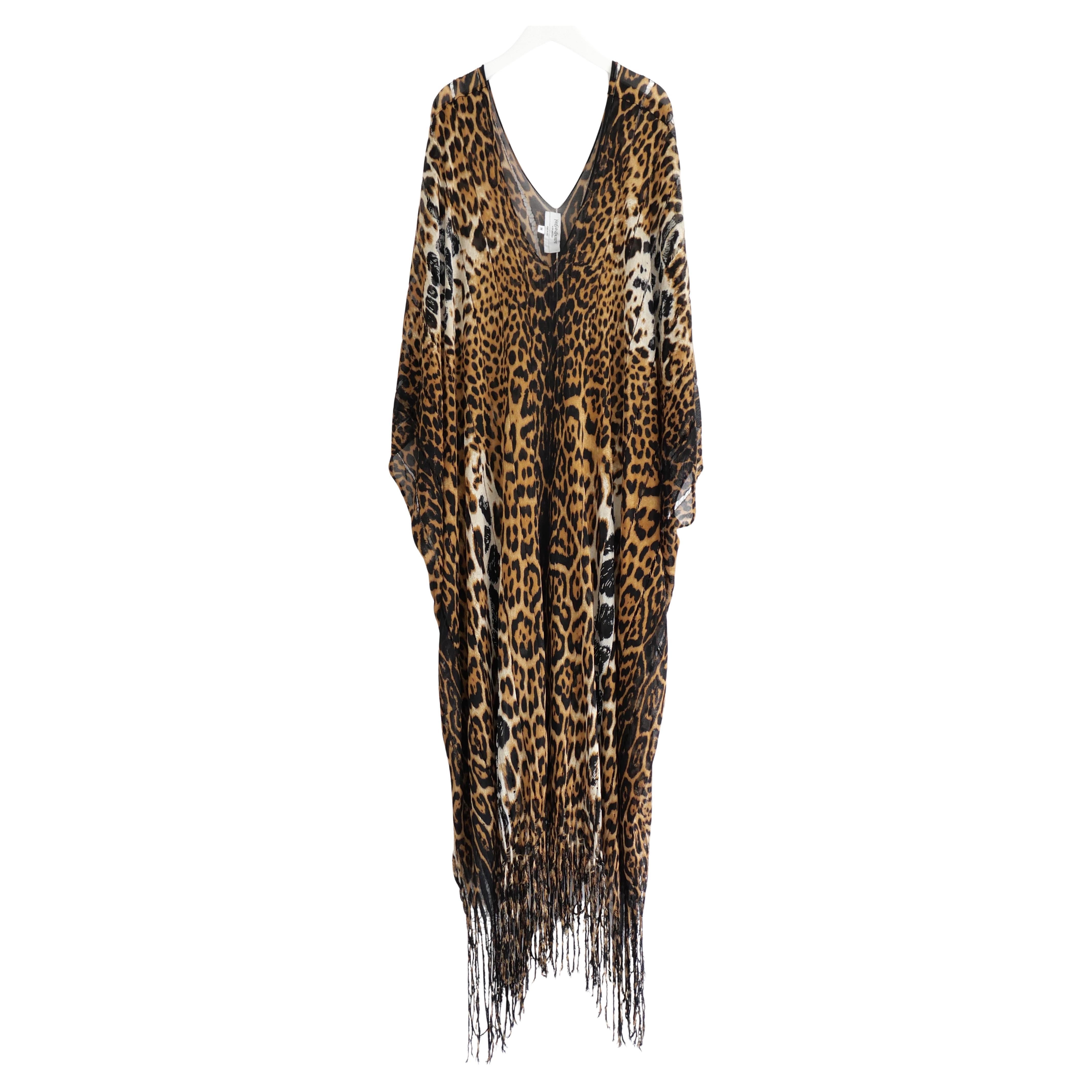 Vestido caftán de seda con estampado de leopardo Yves Saint Laurent x Tom Ford Primavera 2002 en venta