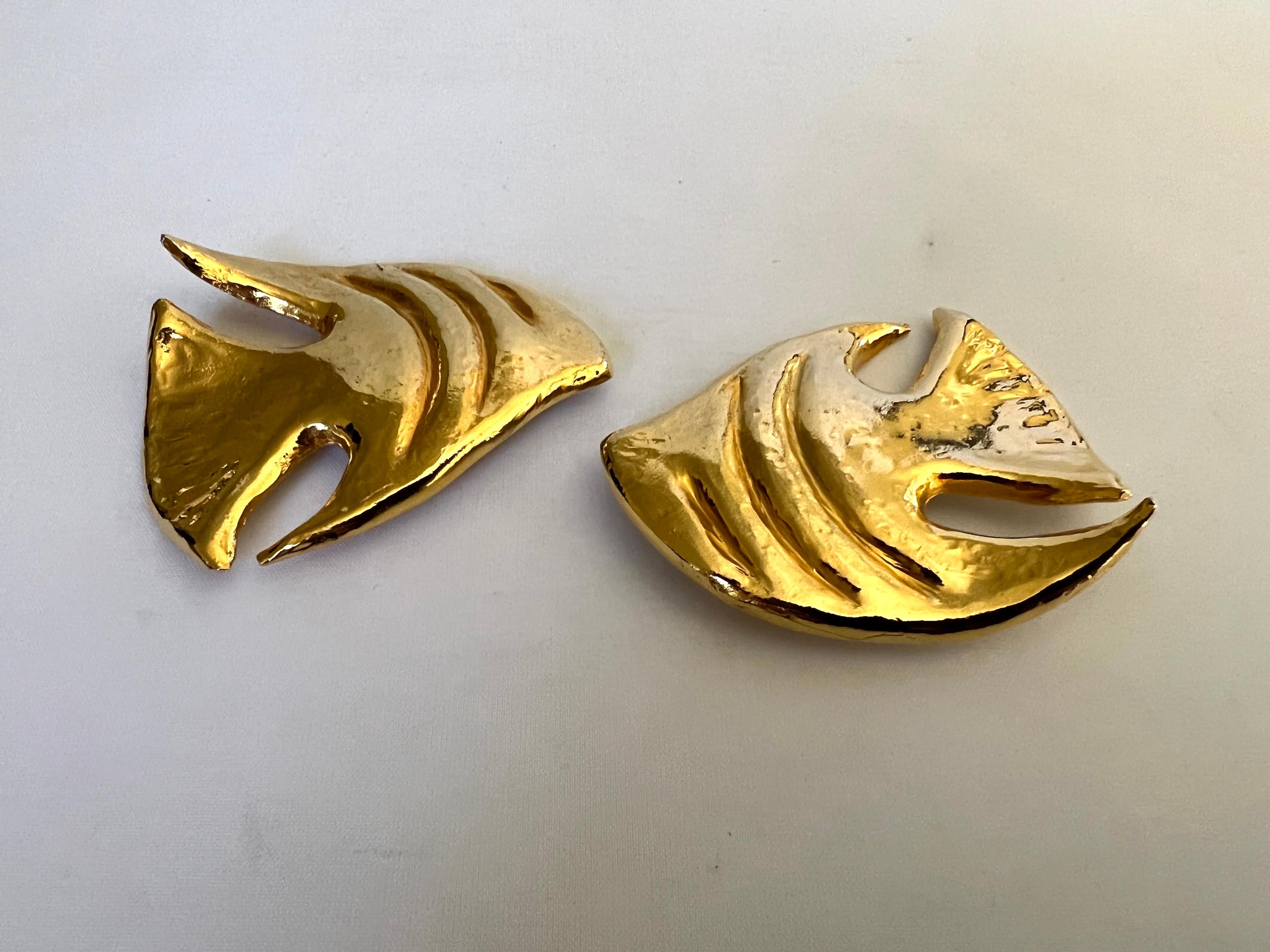 Artisan Yves Saint Laurent XL Gold Fish Earrings 