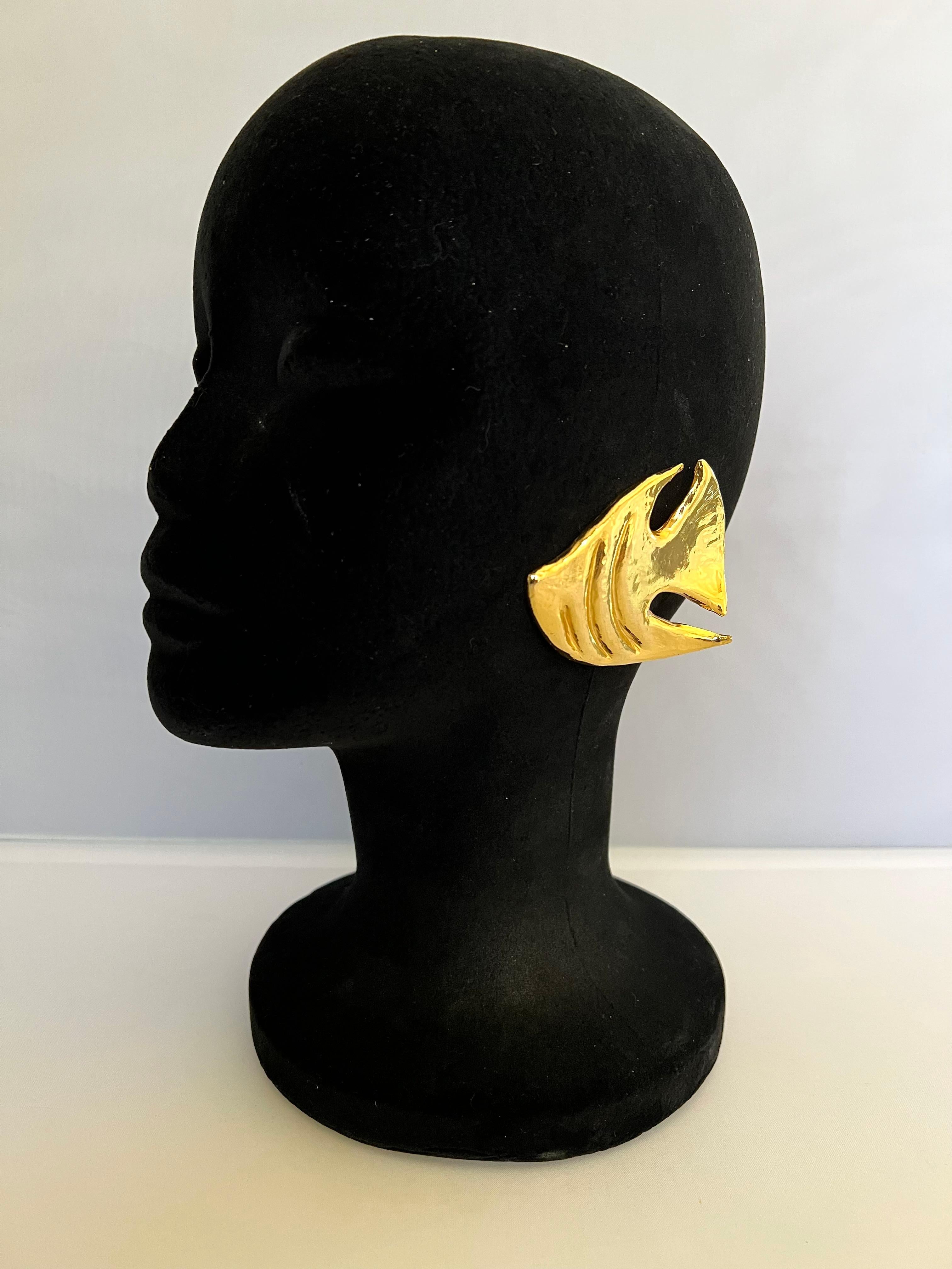 Women's Yves Saint Laurent XL Gold Fish Earrings 