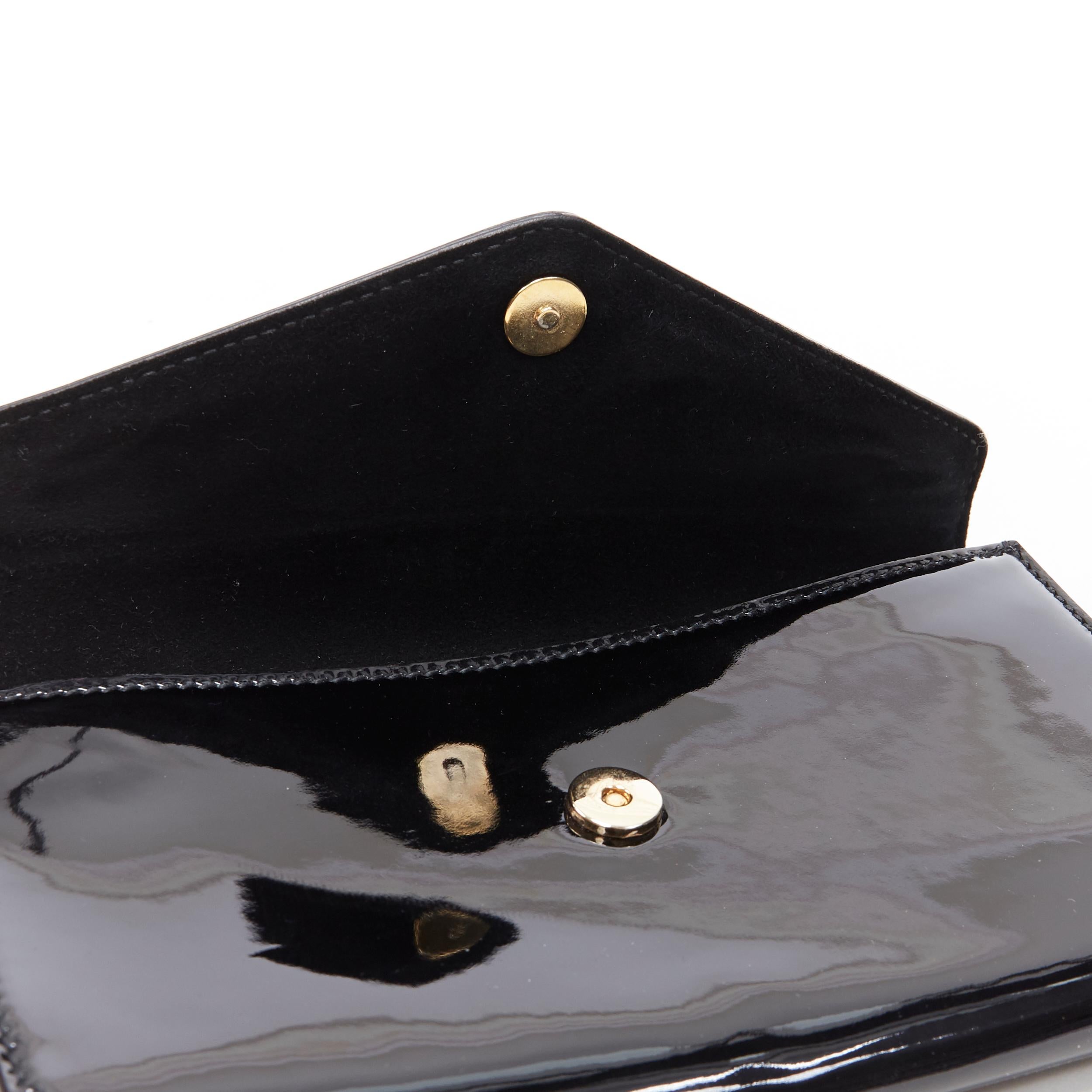 Women's YVES SAINT LAURENT Y Mail Envelope black patent gold lettering flap clutch bag