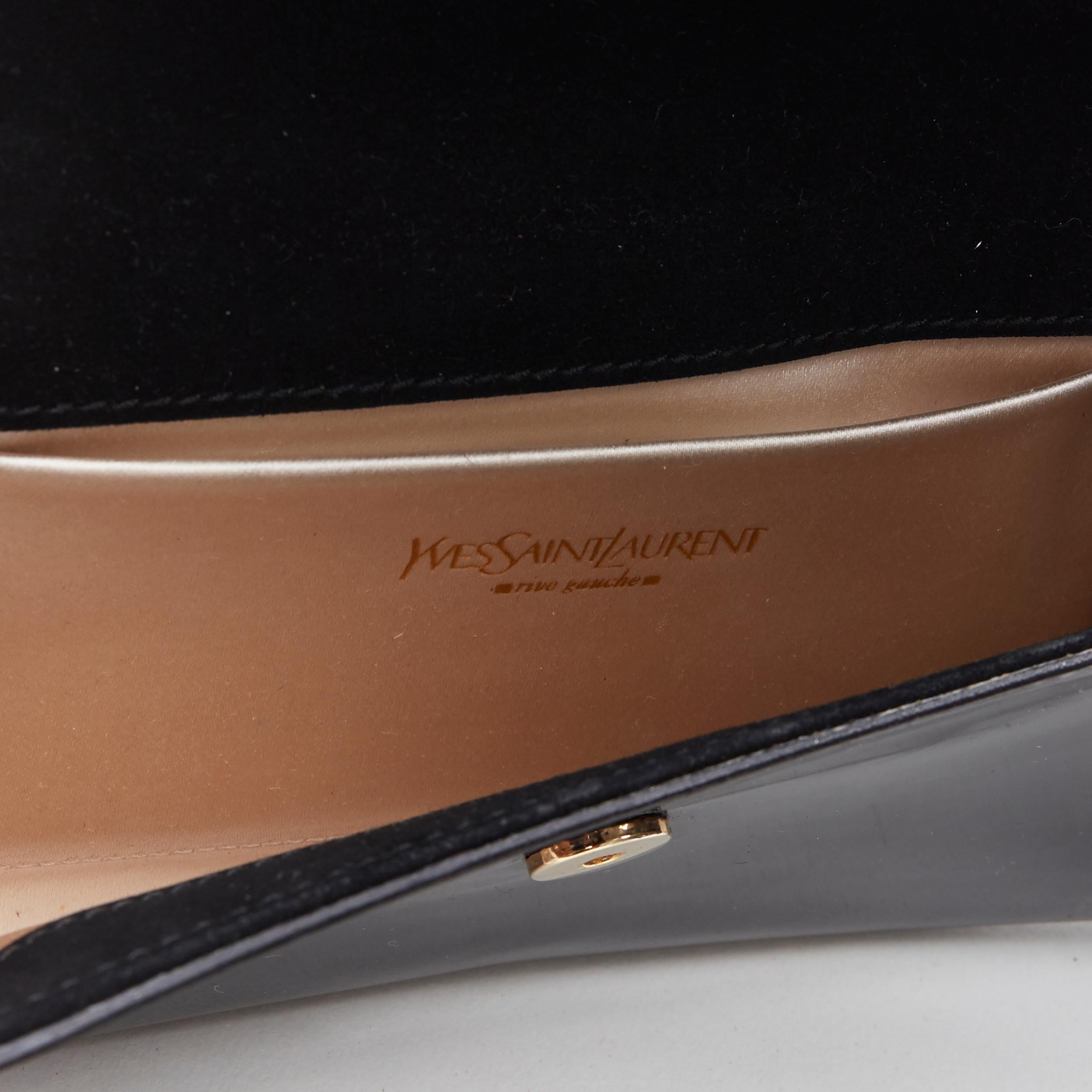 YVES SAINT LAURENT Y Mail Envelope black patent gold lettering flap clutch bag 1