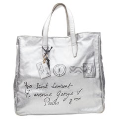 YVES SAINT LAURENT Y-Mail metallic silver letter print tote bag