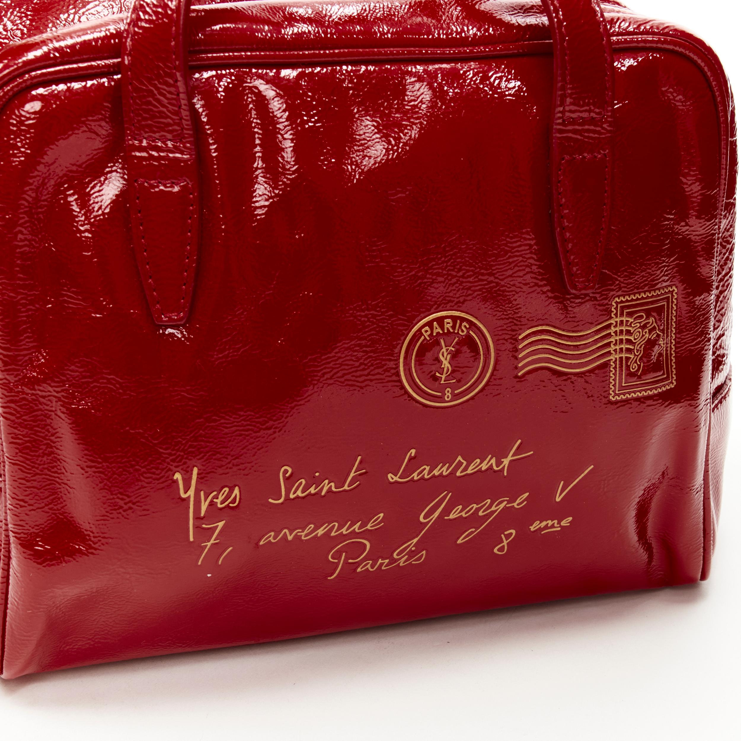 YVES SAINT LAURENT Y-Mail red crinkled patent leather gold letter print bag 1