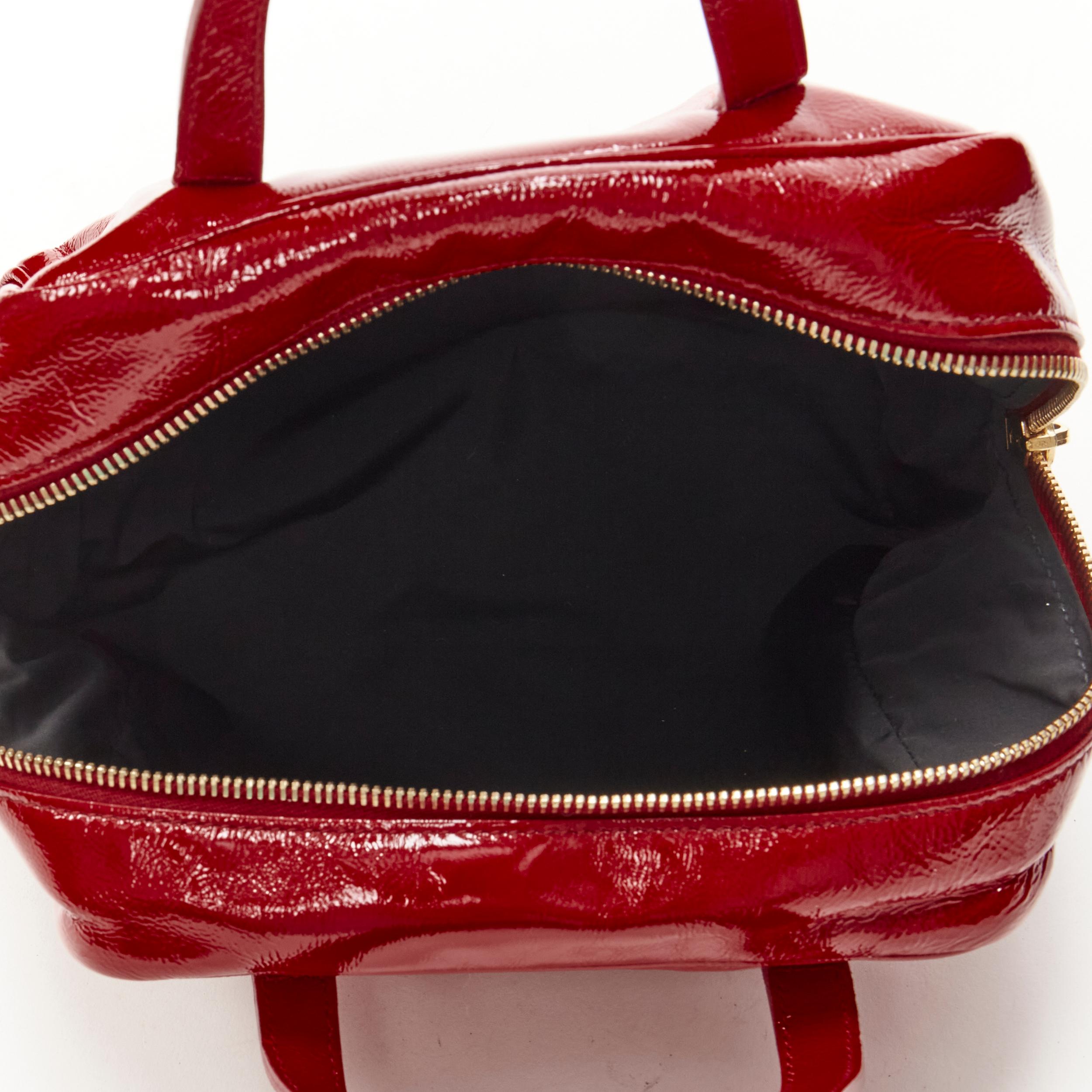 YVES SAINT LAURENT Y-Mail red crinkled patent leather gold letter print bag 3