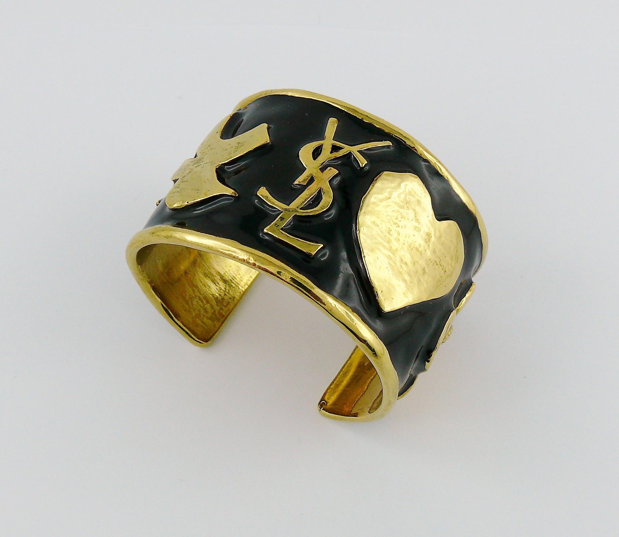 Yves Saint Laurent Ycons Enamel Logo Cuff Bracelet In Excellent Condition In Nice, FR