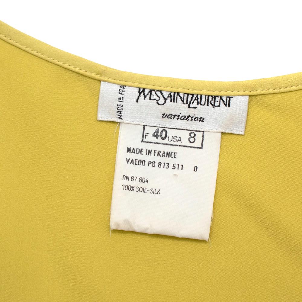 Yves Saint Laurent Yellow Silk Satin Tank Top  - Size US 8 For Sale 2