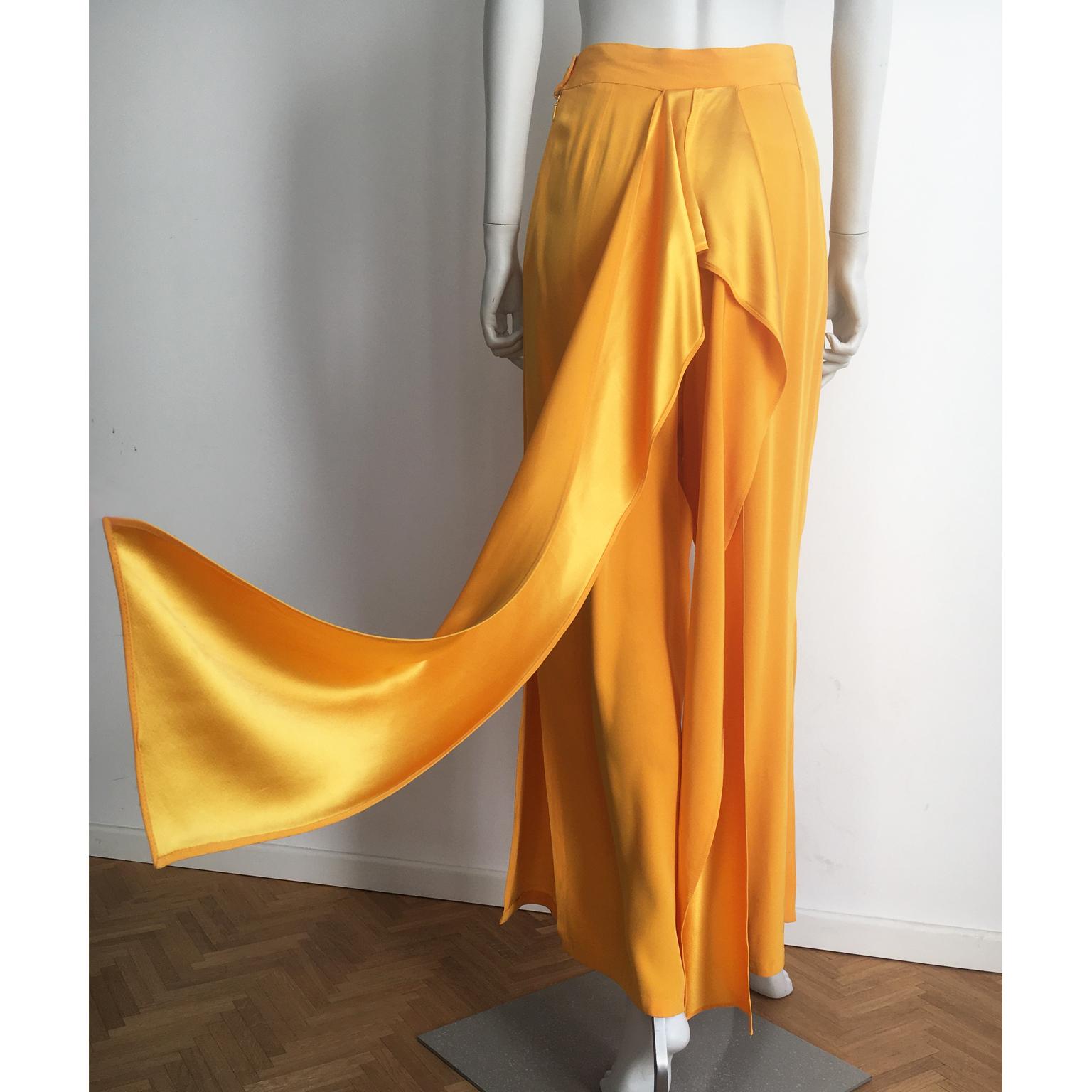 Yves Saint Laurent Yellow Trouser Wide Pants Knot Ribbon 1980's In Good Condition For Sale In Berlin, DE
