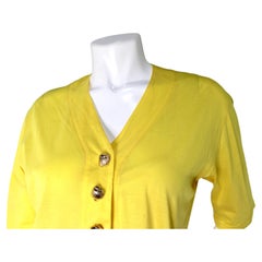 Yves Saint Laurent Yellow V-Neck Tee With Shell Motif Buttons circa 1980s