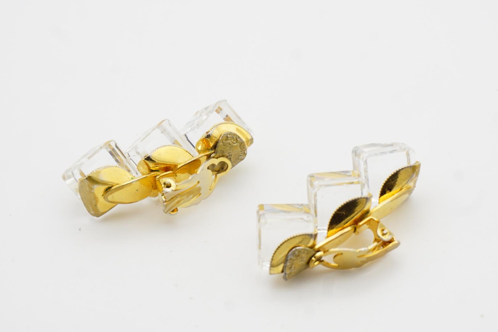 Yves Saint Laurent YSL 1960s 3D Trio Clear Crystals Cube Chunky Clip Earrings For Sale 5