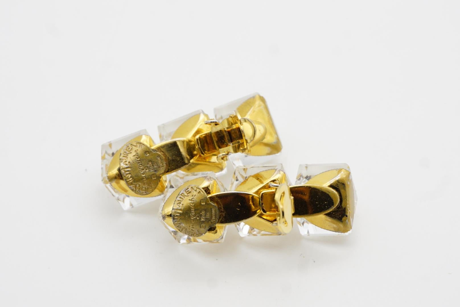 Yves Saint Laurent YSL 1960s 3D Trio Clear Crystals Cube Chunky Clip Earrings For Sale 7