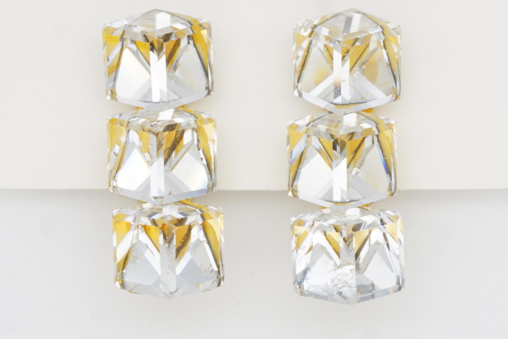 Yves Saint Laurent YSL 1960s 3D Trio Clear Crystals Cube Chunky Clip Earrings For Sale 4