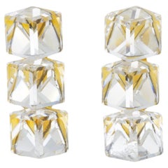 Yves Saint Laurent YSL 1960s 3D Trio Clear Crystals Cube Chunky Clip Earrings