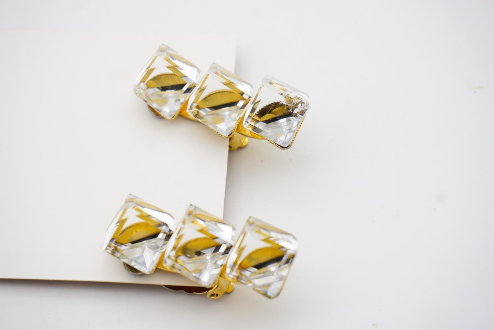 Yves Saint Laurent Trio 1960s Boucles d'oreilles clip longues et brillantes en cristal clair cube en vente 6