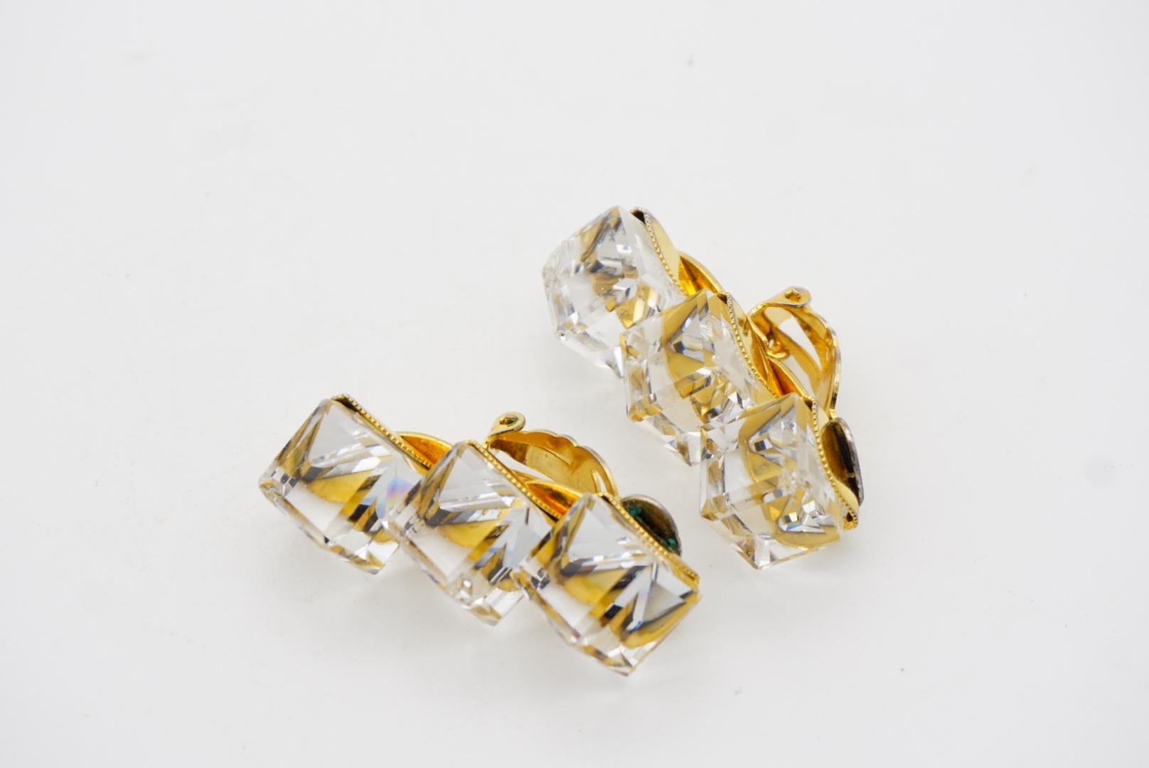 Yves Saint Laurent YSL 1960s Trio Clear Crystal Cube Long Shining Clip Earrings For Sale 7
