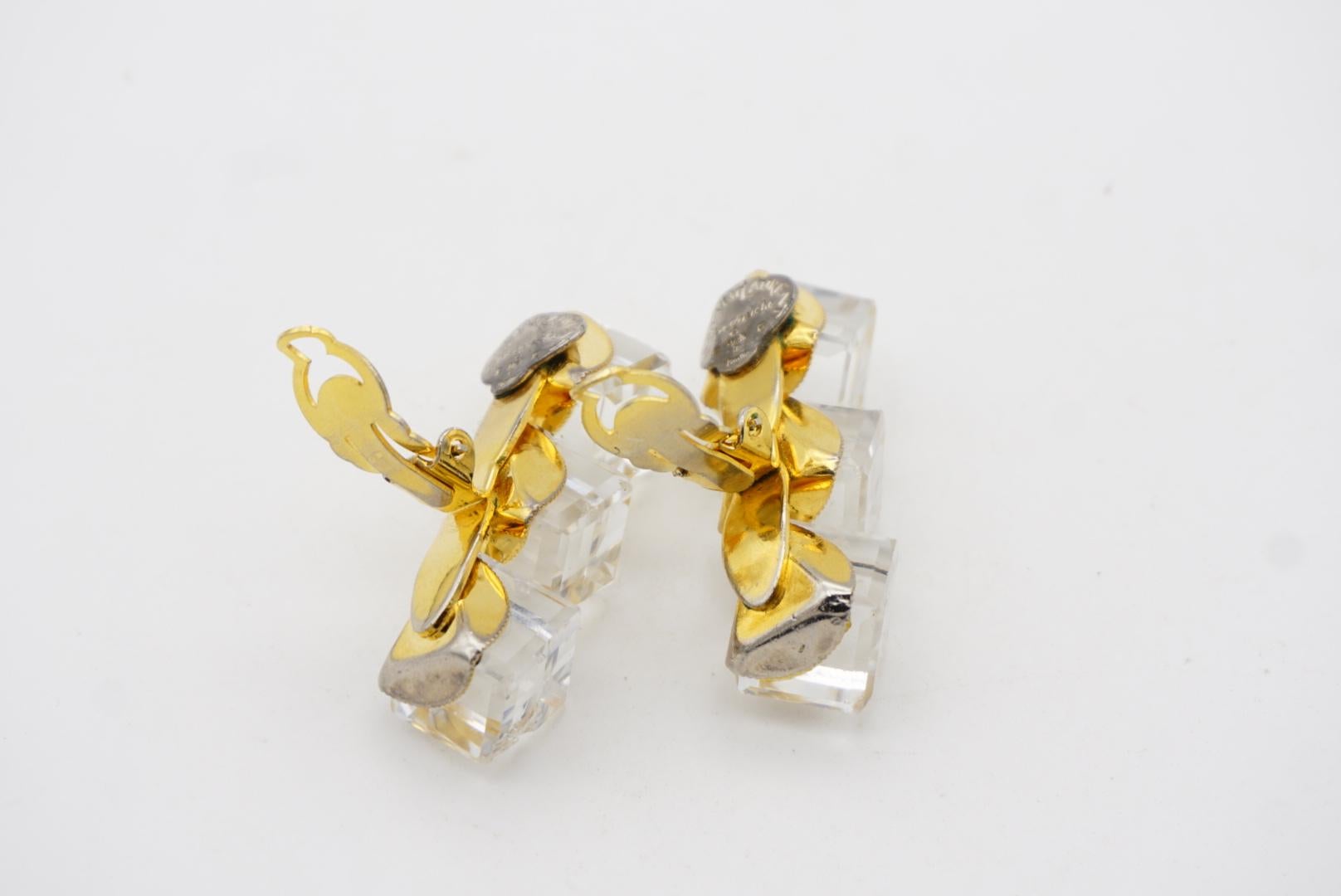 Yves Saint Laurent YSL 1960s Trio Clear Crystal Cube Long Shining Clip Earrings For Sale 9