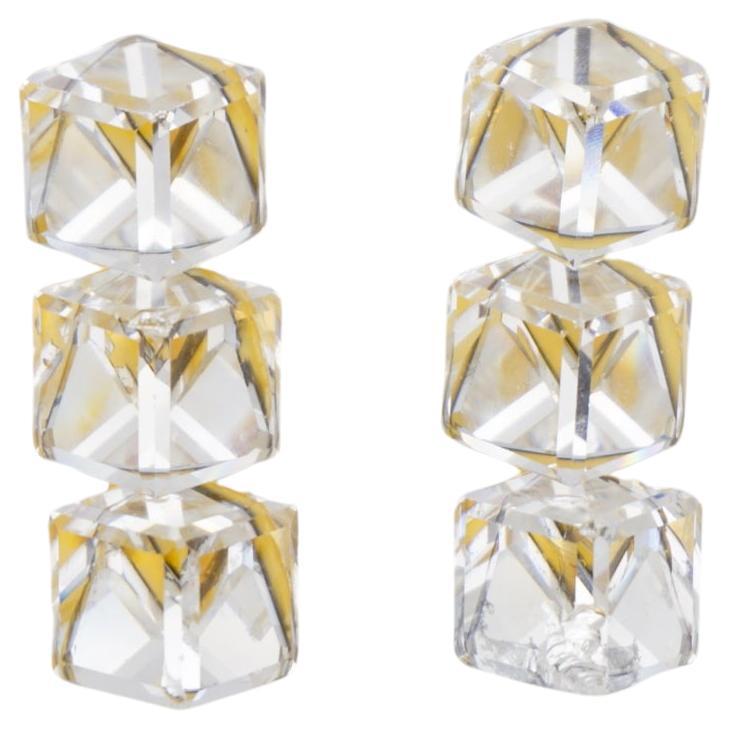 Yves Saint Laurent Trio 1960s Boucles d'oreilles clip longues et brillantes en cristal clair cube en vente