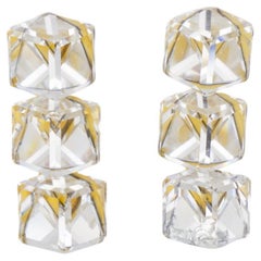 Antique Yves Saint Laurent YSL 1960s Trio Clear Crystal Cube Long Shining Clip Earrings