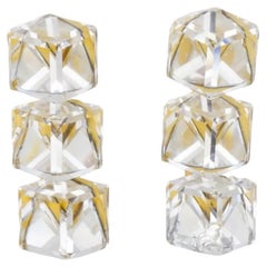 Yves Saint Laurent YSL 1960s Trio Clear Crystal Cube Long Shining Clip Earrings