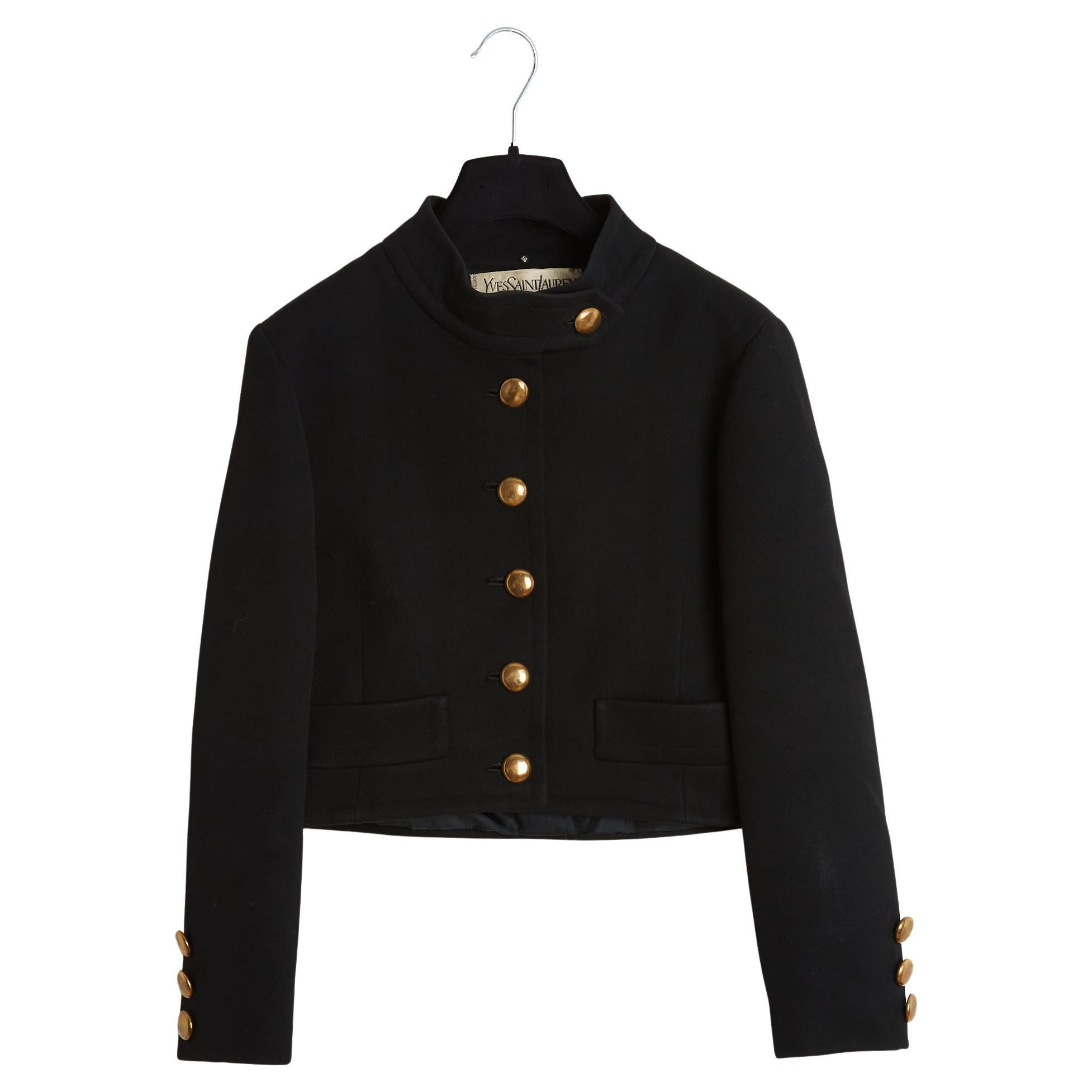 Yves Saint Laurent YSL 1970s Veste FR38 Haute Couture Schwarz Wolle Jacke UK10 US8 im Angebot
