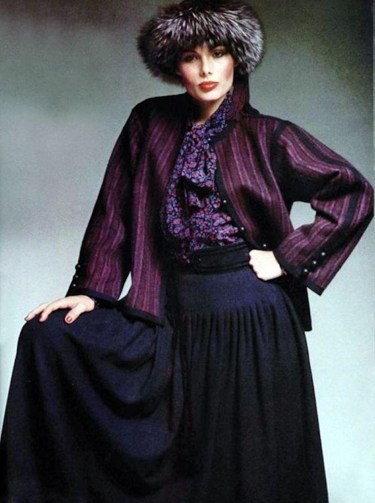  YVES SAINT LAURENT YSL 1976-77 Russian Collection Black Wool & Velvet Skirt 3