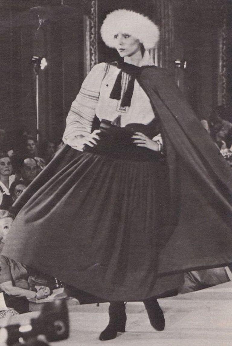  YVES SAINT LAURENT YSL 1976-77 Russian Collection Black Wool & Velvet Skirt 5