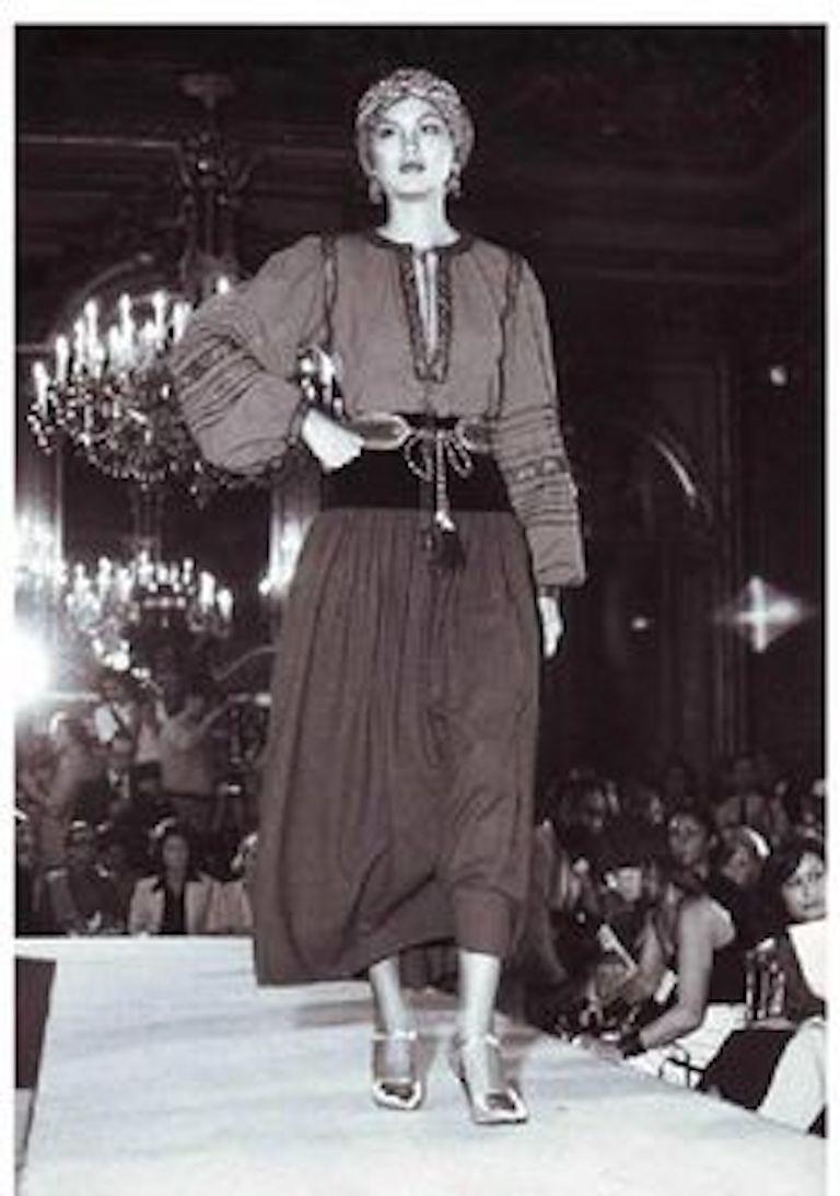  YVES SAINT LAURENT YSL 1976-77 Russian Collection Black Wool & Velvet Skirt 1