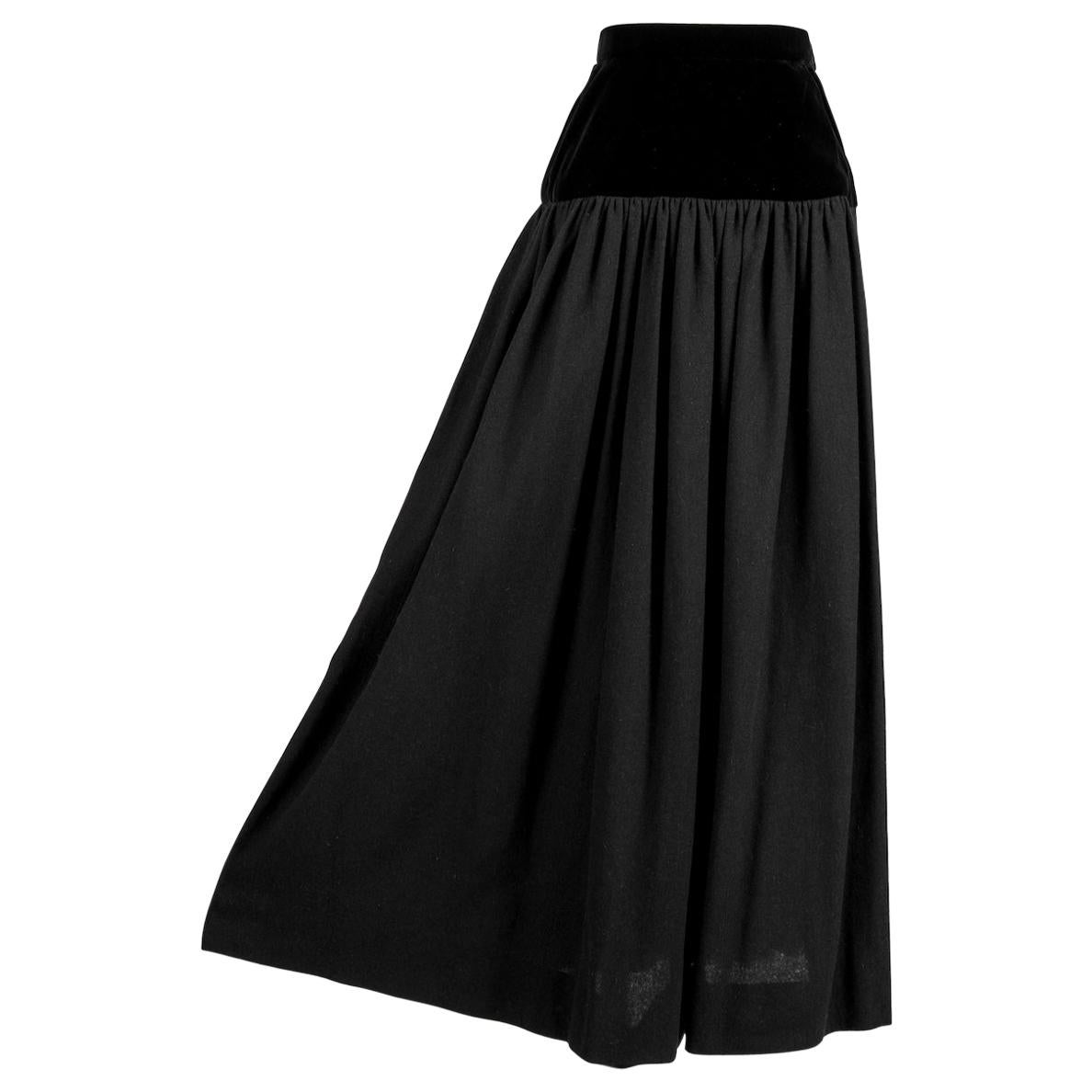  YVES SAINT LAURENT YSL 1976-77 Russian Collection Black Wool & Velvet Skirt