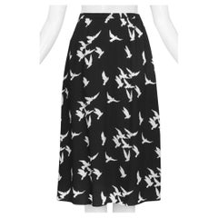 Yves Saint Laurent YSL 1978 Black & White Bird Print Skirt