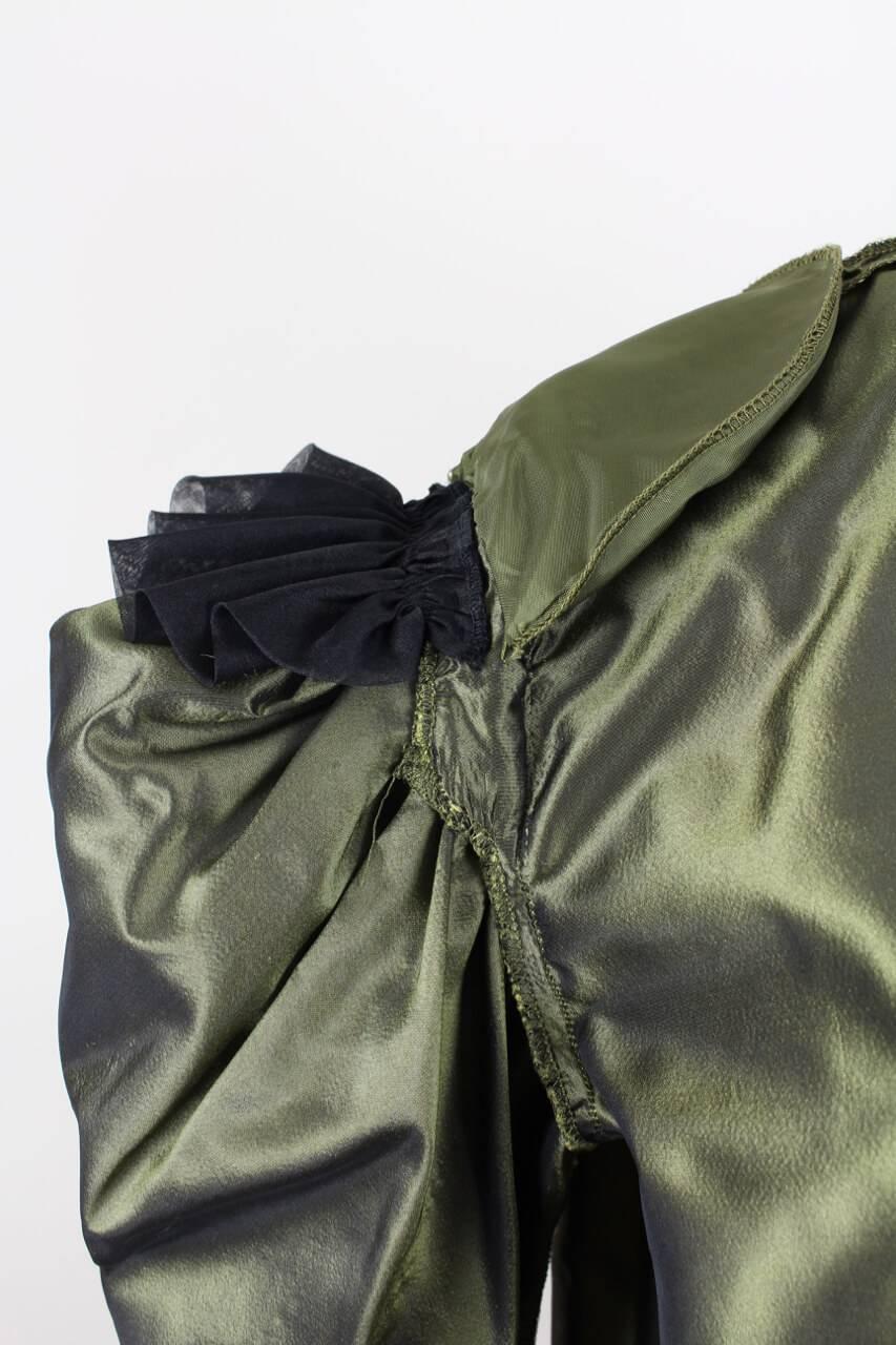 Women's 1978 YSL Yves Saint Laurent Green Silk Taffeta Blouse and Skirt Set For Sale