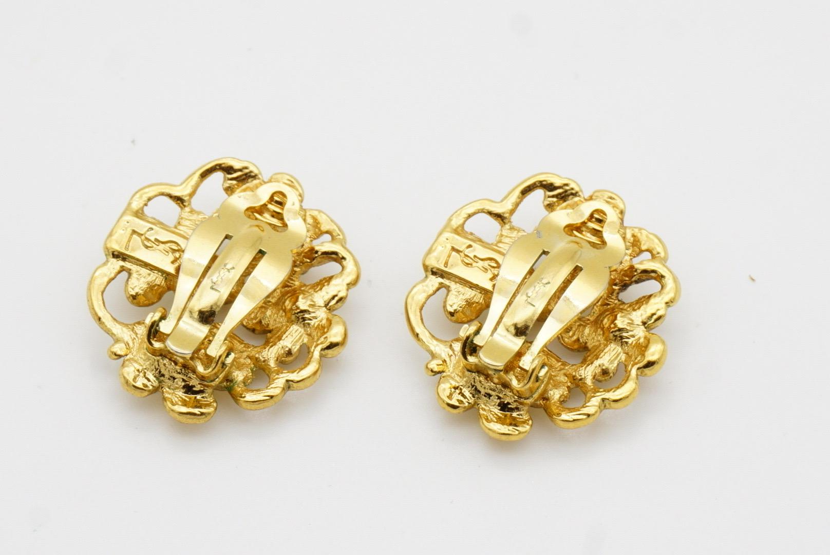 Yves Saint Laurent YSL 1980s Blue Pink Green Crystals Flower Openwork Earrings For Sale 7
