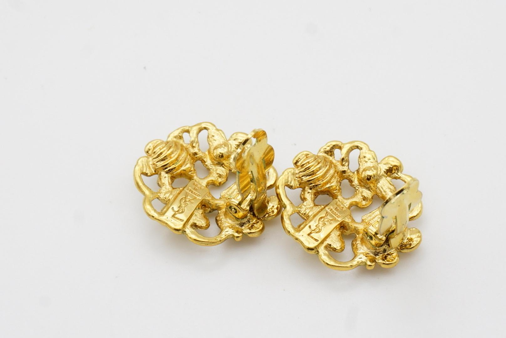 Yves Saint Laurent YSL 1980s Blue Pink Green Crystals Flower Openwork Earrings For Sale 8