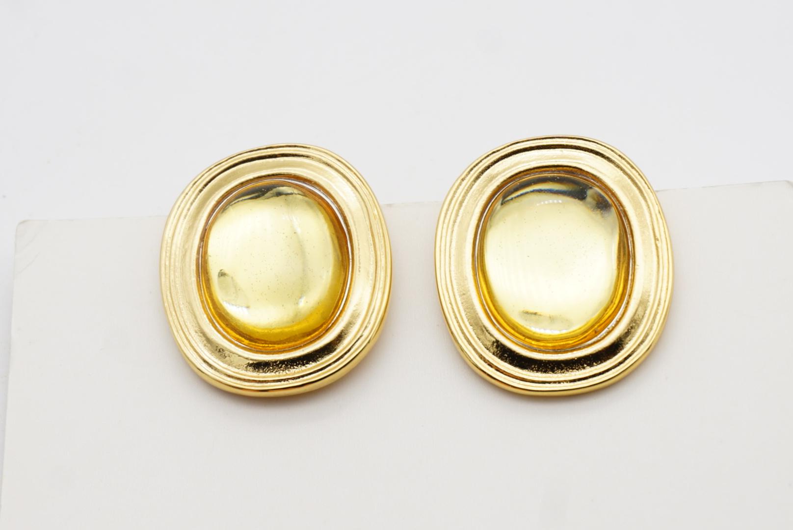 Yves Saint Laurent YSL 1980s Clear Citrine Topaz Cabochon Crystal Oval Earrings For Sale 6