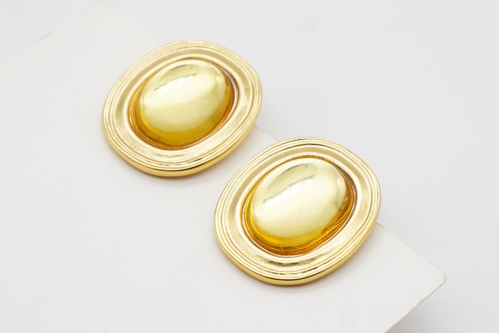 Yves Saint Laurent YSL 1980s Clear Citrine Topaz Cabochon Crystal Oval Earrings For Sale 7