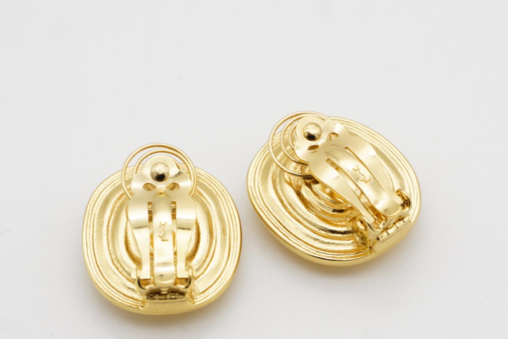 Boucles d'oreilles ovales Yves Saint Laurent YSL des années 1980, citrine, topaze et cabochon de cristal clair en vente 9