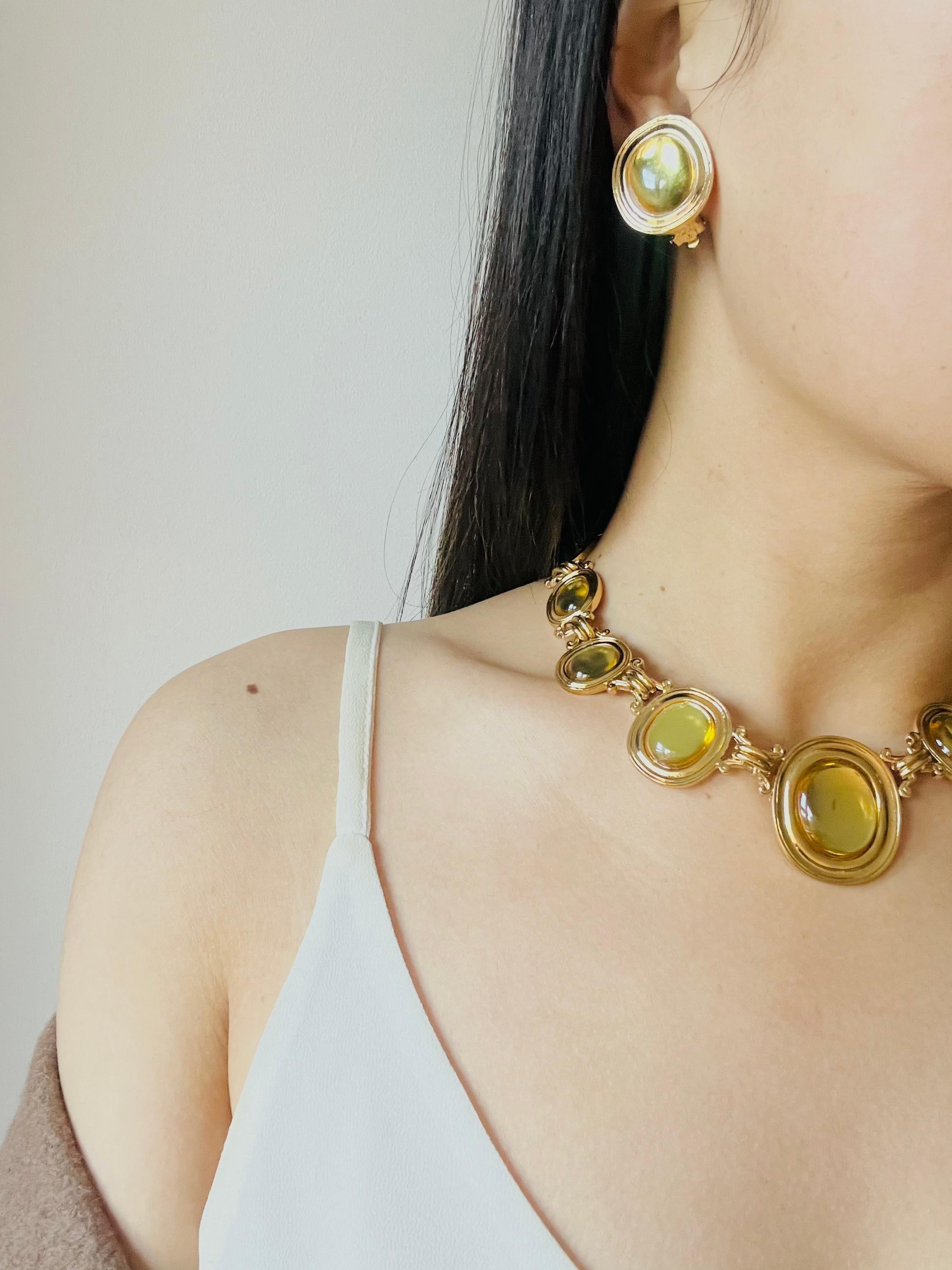 Yves Saint Laurent YSL 1980s Clear Citrine Topaz Cabochon Crystal Oval Earrings For Sale 1