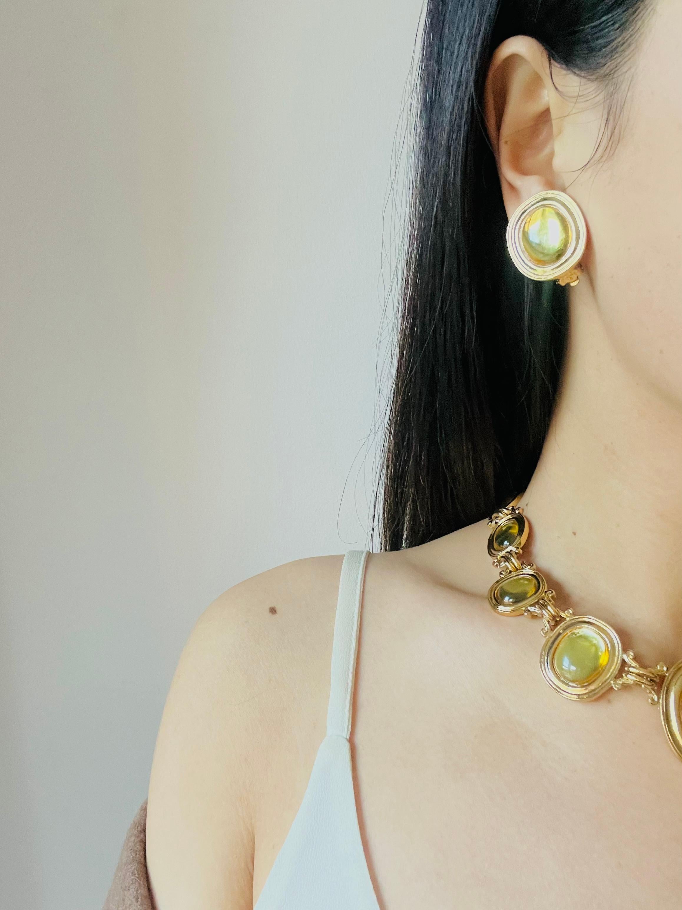 Boucles d'oreilles ovales Yves Saint Laurent YSL des années 1980, citrine, topaze et cabochon de cristal clair en vente 1