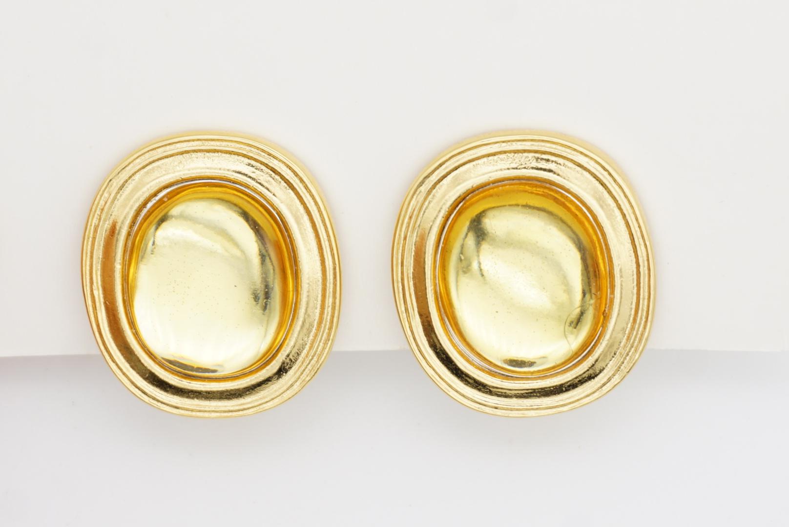 Yves Saint Laurent YSL 1980s Clear Citrine Topaz Cabochon Crystal Oval Earrings For Sale 3