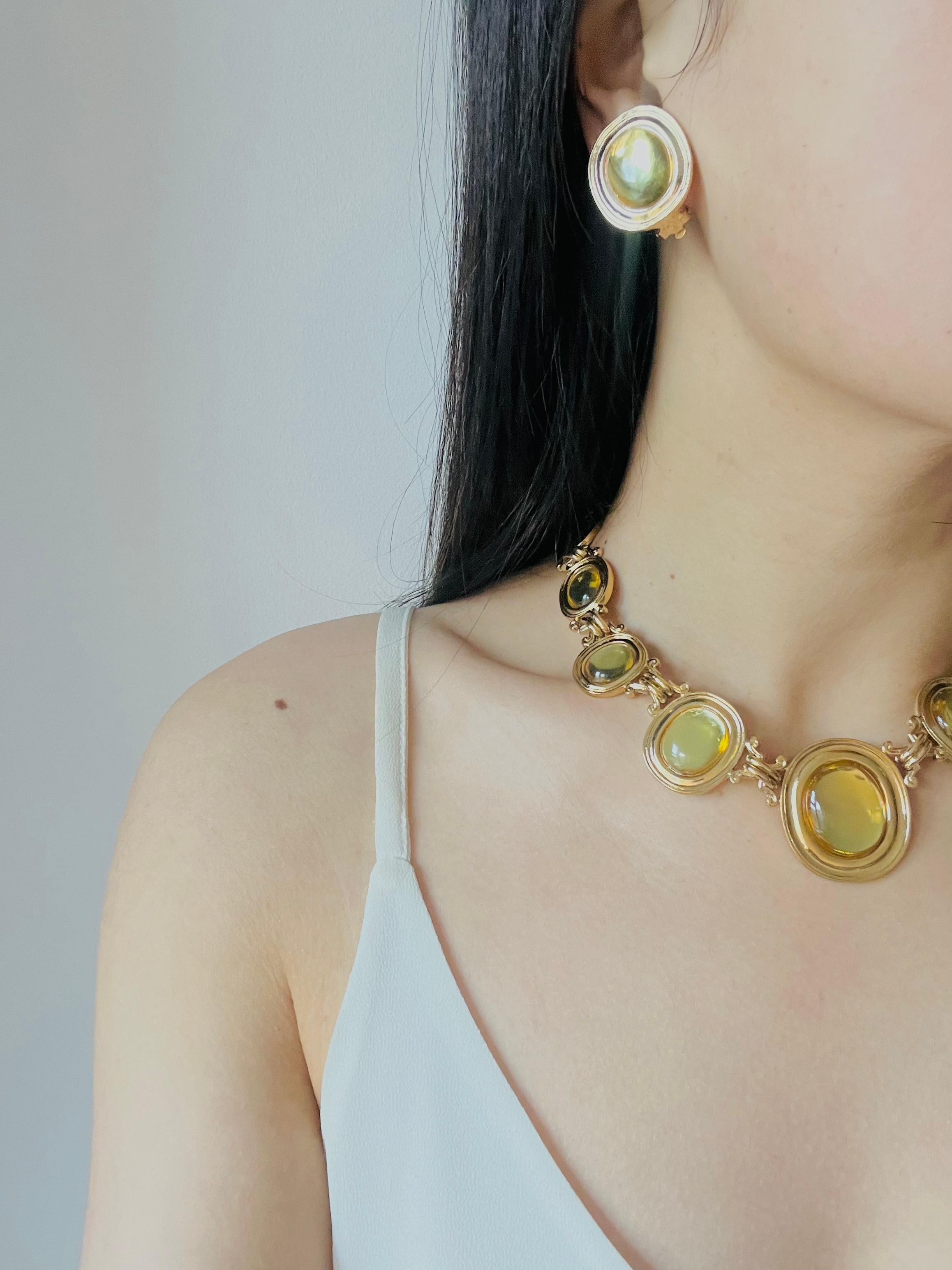 Boucles d'oreilles ovales Yves Saint Laurent YSL des années 1980, citrine, topaze et cabochon de cristal clair en vente 3