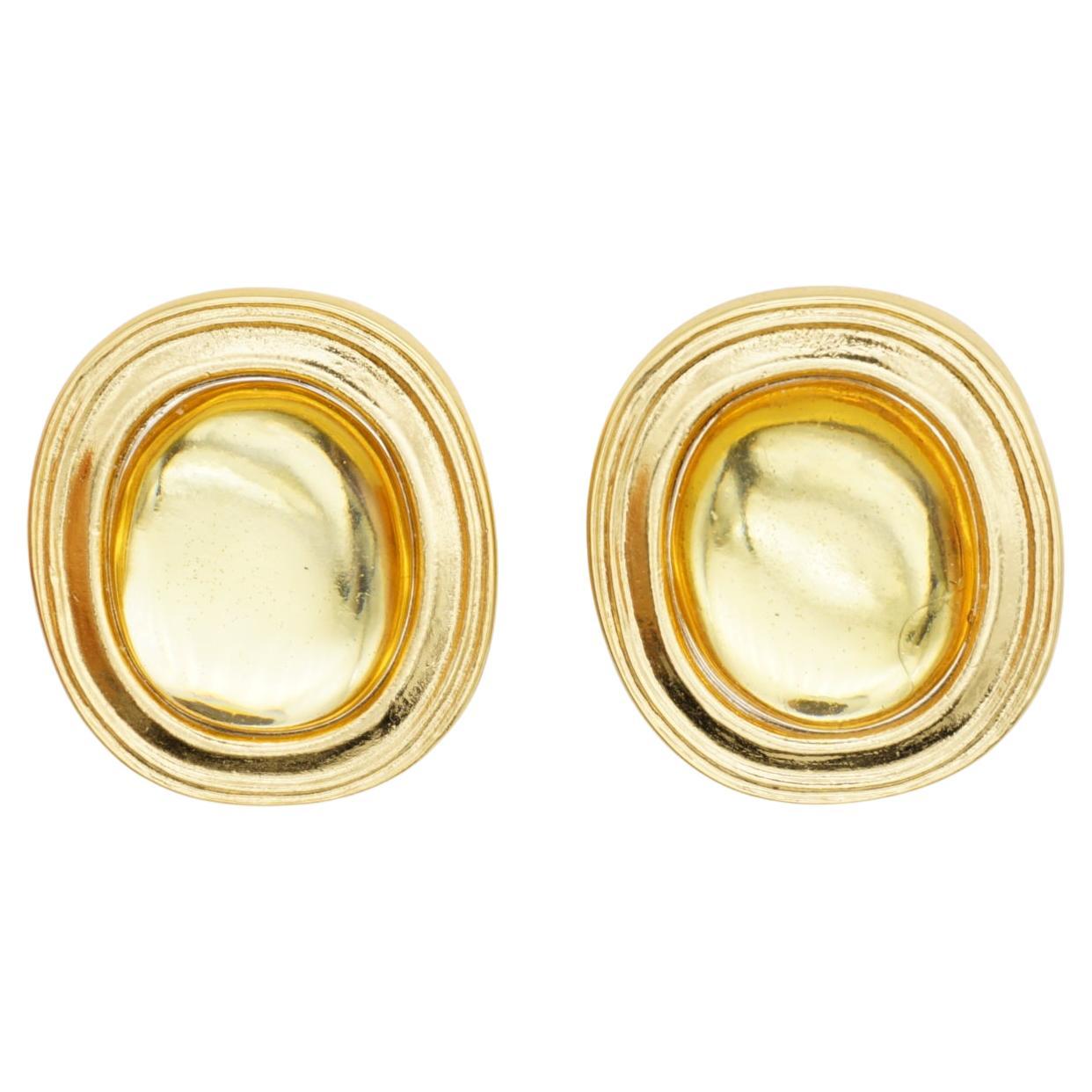 Yves Saint Laurent YSL 1980s Clear Citrine Topaz Cabochon Crystal Oval Earrings For Sale