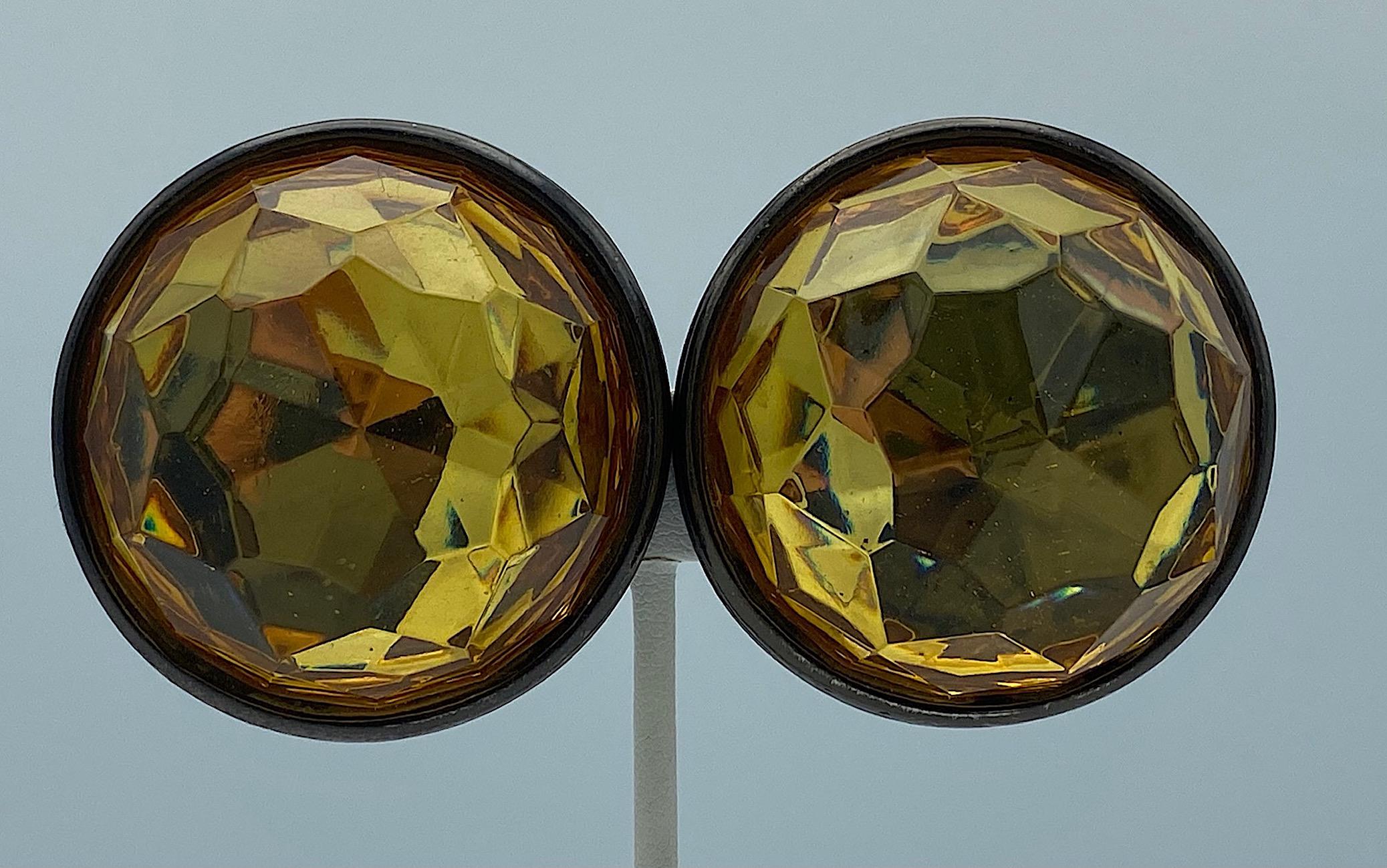 Yves Saint Laurent YSL 1980s Faceted Dome Large Button Earrings 10