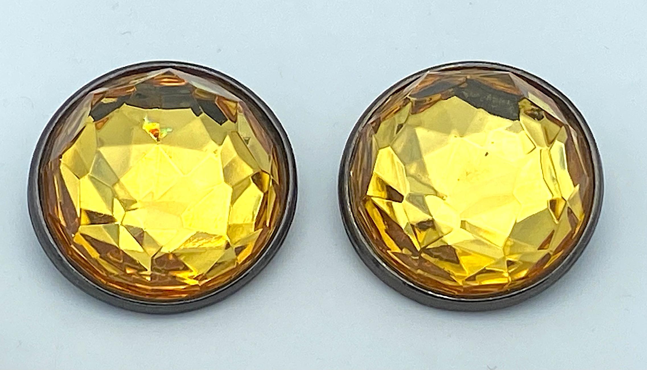 Yves Saint Laurent YSL 1980s Faceted Dome Large Button Earrings 2